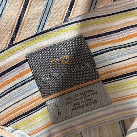 Thomas Dean Shirt Mens Large Orange Stripe Flip Cuff Long Sleeve‎ Button Up - Picture 3 of 6